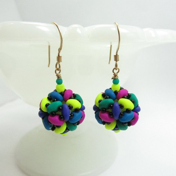 Neon Beaded Bead Earrings - Picture 2 of 9